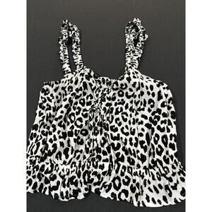Express Tank Top Women XS Black White Leopard Print Cropped Going Out Blouse
